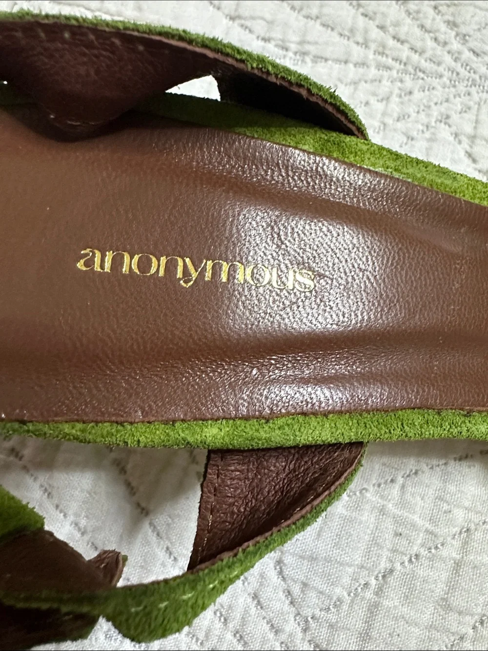 Anonymous Copenhagen Green Suede Strappy Sandals Low Heel US 8.5 EU 38.5 New